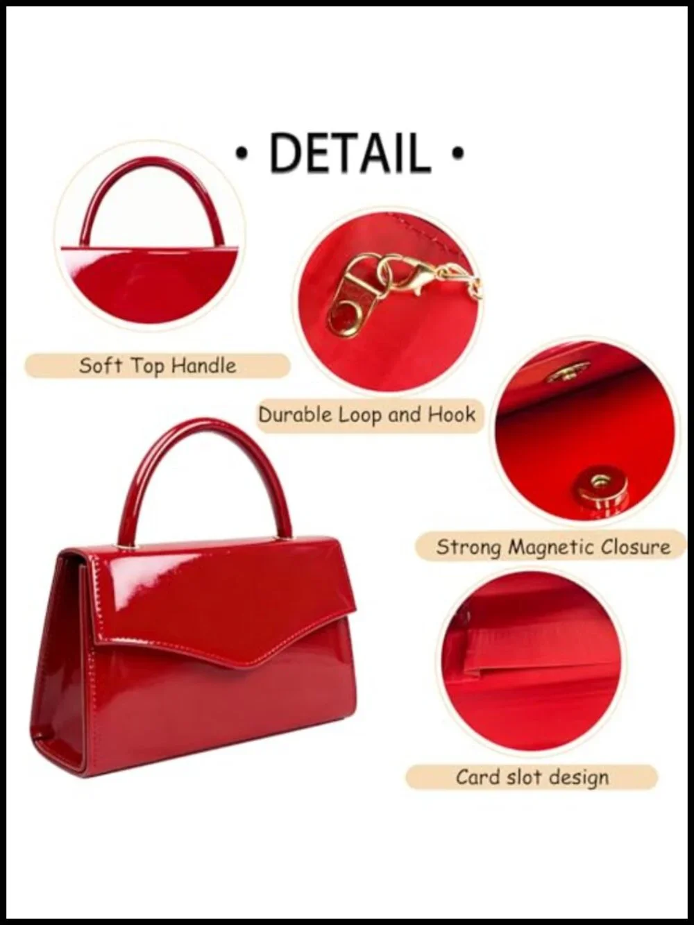 Faux Patent Leather Evening Clutch with Detachable Chain Strap